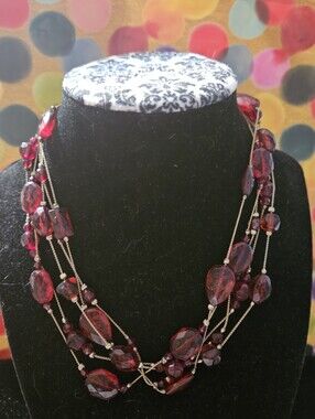 Multi-Strand Red Beaded Necklace - Unbranded